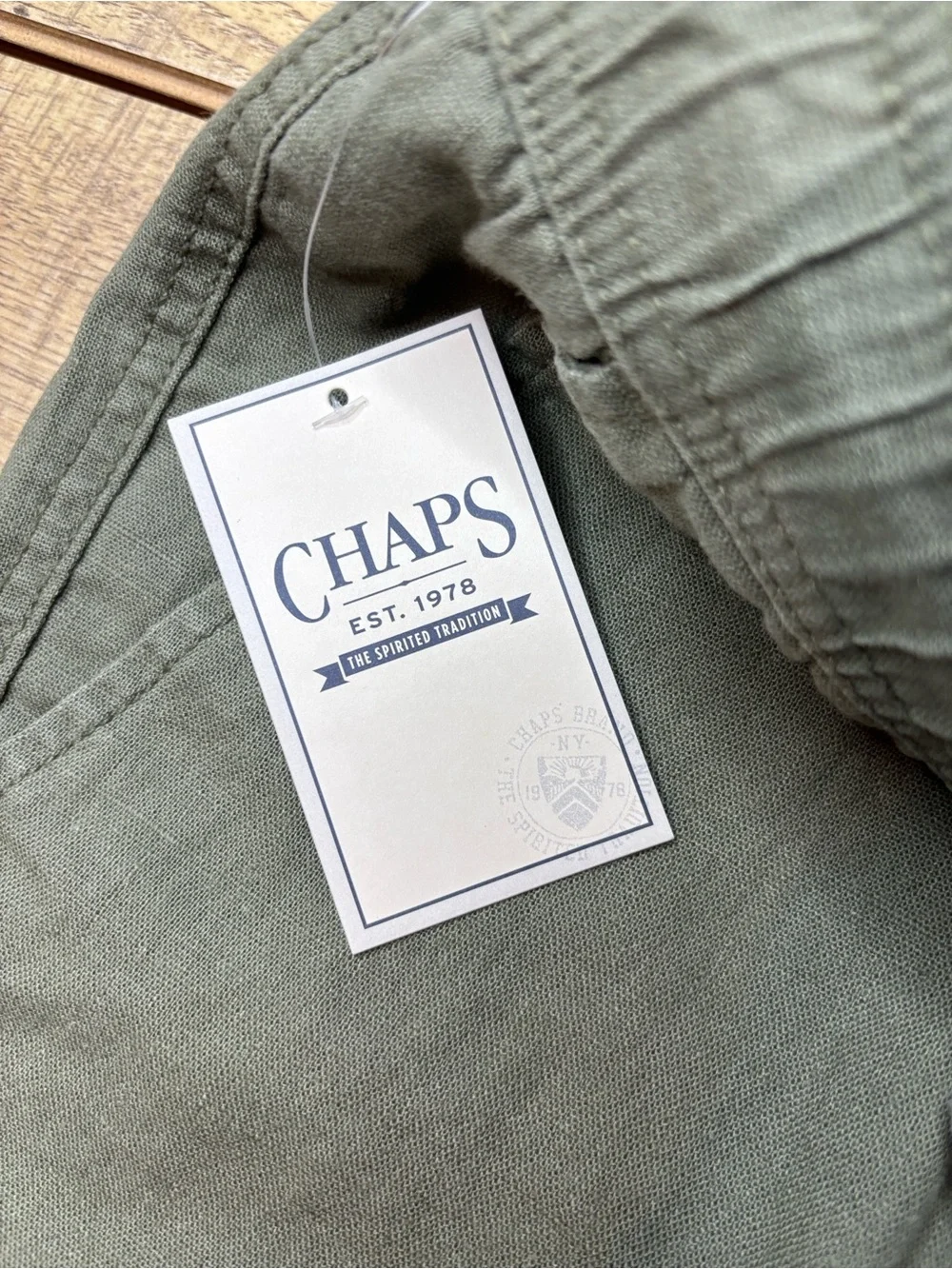 Men’s Chaps Seacoast Wash Linen Blend Olive Green Shorts Size Medium NWT